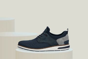 Rieker 11359 slip-on herresko i blå med elastiske strikkpartier