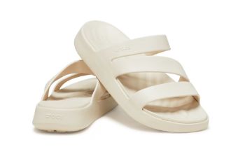 Crocs Getaway Strappy damesandal beige lett komfortabel sommer sandal