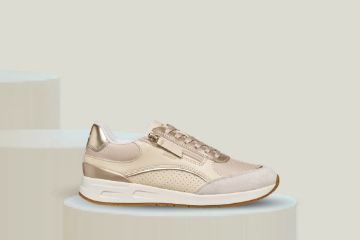 Geox Bulmya dame beige sneaker med glidelås komfortabel hverdagssko