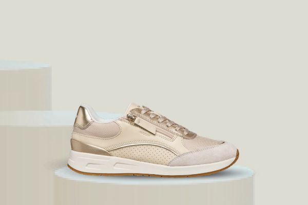 Geox Bulmya dame beige sneaker med glidelås komfortabel hverdagssko