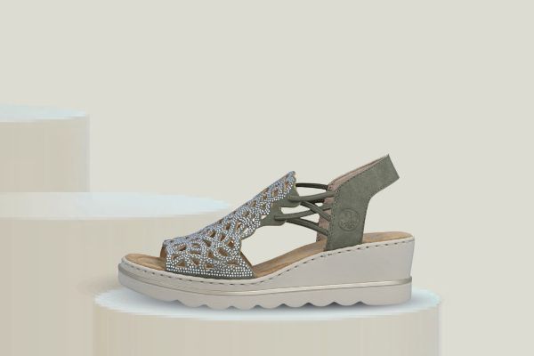Rieker damesandal grønn kilehæl komfortabel sommer sandal