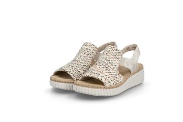 Rieker damesandal beige ekstra bred komfortabel sommersandal med elastisk passform