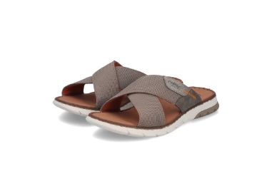 Rieker herresandal beige komfortabel slip-on sandal med kryssremmer og myk såle