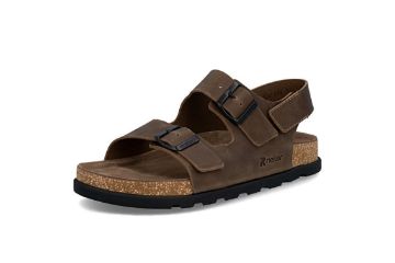 Rieker herresandal i brun skinn med justerbare spenner og god komfort til sommerbruk