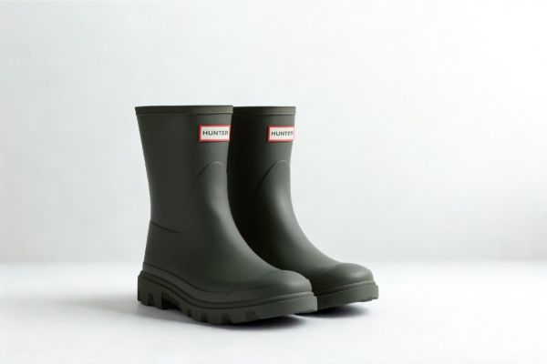 Hunter Downpour Short Boot gummistøvel i oliven med kort skaft og robust såle.