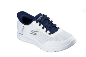 Skechers Slip-ins GO WALK Flex Netro herresneakers i hvit og marine med fleksibel såle og handsfree komfort.