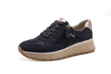 Jana damesneakers i blå med lisser, glidelås, TEX-membran og lys komfortsåle.