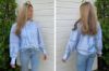 Stories From The Atelier The Breeze lyseblå damebluse med blondedetaljer, legg og romantiske puffermer.