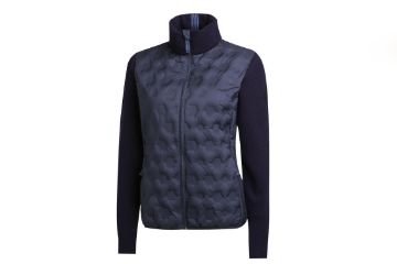 Vannucci Lady's Down Jacket marineblå hybridjakke til dame med lett dunisolasjon, quiltet front og strikkede ermer.