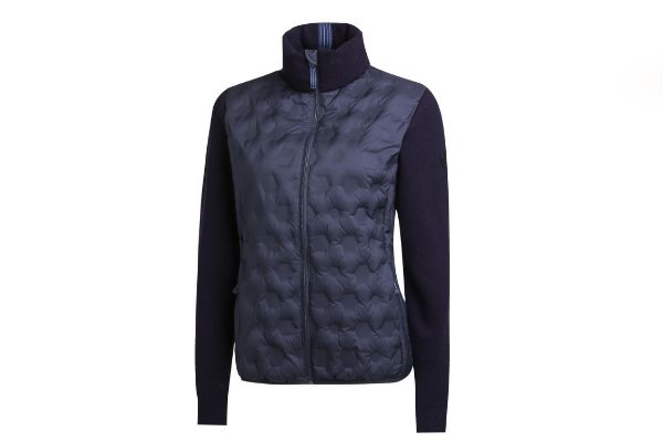 Vannucci Lady's Down Jacket marineblå hybridjakke til dame med lett dunisolasjon, quiltet front og strikkede ermer.