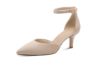 Marco Tozzi beige pensko til dame med spiss tå, ankelrem og elegant hæl i tekstil.