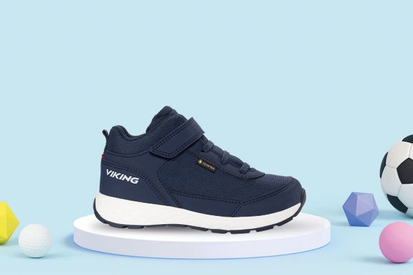 Viking Fun Mid GORE-TEX blå vanntett ankelhøy barnesko med borrelås og GORE-TEX-membran