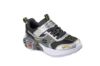 Skechers Garage Silver barnesko i sølv og svart med borrelås, innebygd garasje og små lekebiler.
