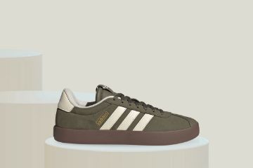 Adidas VL Court 3.0 grønn sneakers til herre i skinn med hvite striper og brun såle