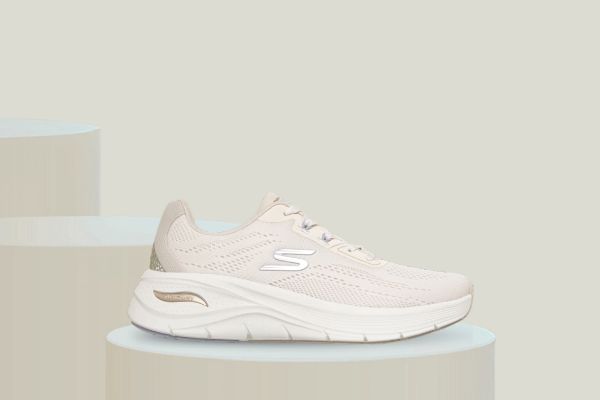 Skechers Arch Fit 3.0 Easy Flow lys beige sneakers til dame med fotbuestøtte