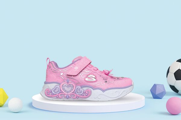 Skechers S-Lights Princess Steps rosa blinkesko til barn med prinsessedesign