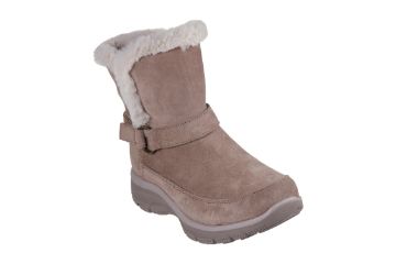 Skechers Easy Going Dreamers Luxe Vibes ankelstøvel til dame i taupe semsket skinn med fuskepels