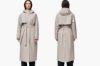 Blæst Åse Insulated Coat i Low Tide – lang vanntett og isolert damekåpe med hette og belte