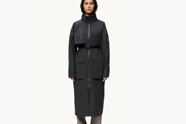 Blæst Klipra Coat Dark Cloud lang vanntett trenchcoat til dame med belte