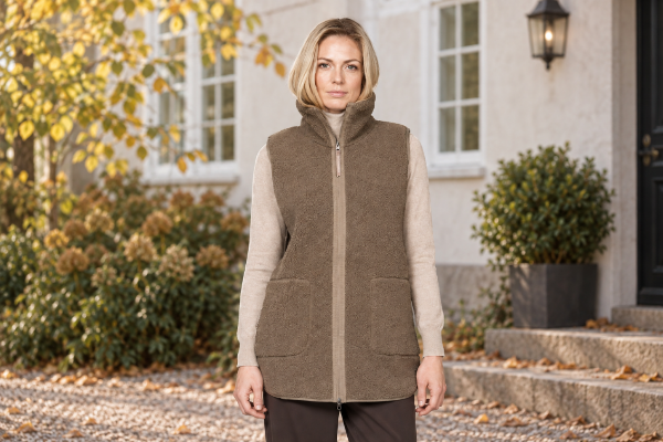 Ilse Jacobsen BONDEDPILE02 lang brun fleecevest til dame