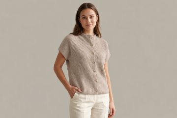 BTF CPH Eleanor Cardigan dame i myk cashmere- og raccoonblanding med korte ermer og knapper