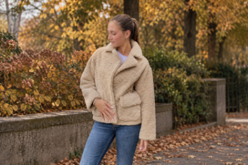 BTF CPH Helena Coat 400045 beige teddy-kåpe til dame