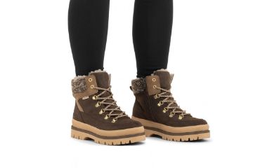 Rieker brun snøreboots til dame med RiekerTEX, varmt fôr og kraftig beige profilsåle