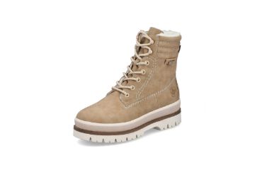Rieker beige snøreboots til dame med RiekerTEX, varmt fôr og kraftig profilsåle