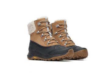 Merrell Siren 4 Thermo Lace WP brun vanntett vinterstøvel til dame med varmt fuskepelsfôr