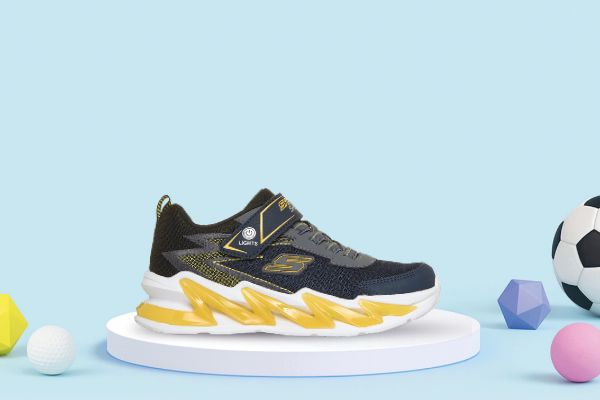 Skechers S-Lights Light-Surge marineblå og gul blinkesko til barn
