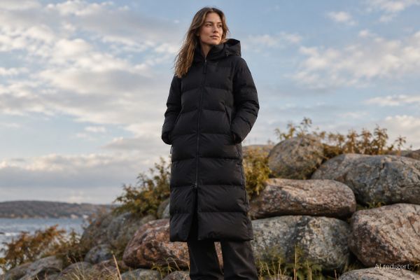 Blæst Innvik Down Coat svart lang vanntett dunjakke med hette
