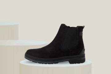Marco Tozzi svart Chelsea boot til herre i skinn med strikkpanel og glidelås