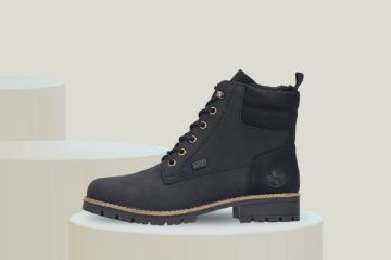 Svart Rieker 79510-00 vinterboot til dame i skinn med snøring, glidelås, varmt fôr og RiekerTEX.