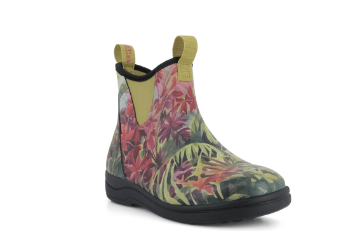 Green Comfort blomstrete gummistøvlett til dame med vanntett overdel, elastiske sidepaneler, svart sklisikker såle og EnergySole-innersåle.