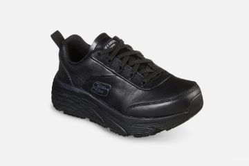 Svart Skechers Max Cushioning Elite SR Kajus arbeidssko til dame med skinnoverdel