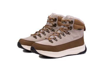Pomar HAVINA GORE-TEX vinterboot til dame i beige semsket skinn og mørkebrunt nubuckskinn med snøring, varmt fôr og grovmønstret yttersåle