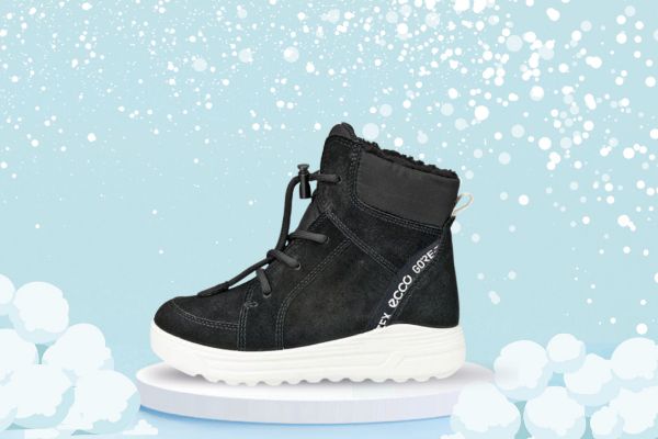 ECCO Urban Snow K SL GTX sort vanntett vinterstøvel til barn og junior med GORE-TEX, varmt fôr og hurtigsnøring.