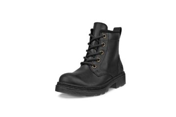 ECCO Grainer K Lace Boot Warm sort vanntett vinterstøvel til junior i skinn med varmt fôr, snøring og glidelås.