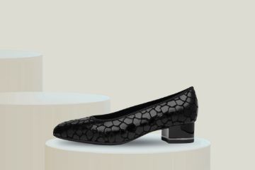 Ara Graz 12-21838-85 svart croco pumps til dame i blankt mønstret skinn, med lav blokkhæl på 3,5 cm, HighSoft komfort og vidde H.