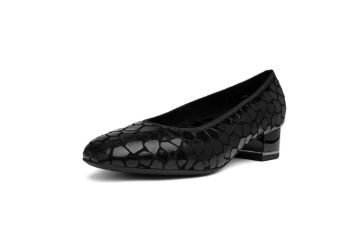 Ara Graz 12-21838-85 svart croco pumps til dame i blankt mønstret skinn, med lav blokkhæl på 3,5 cm, HighSoft komfort og vidde H.